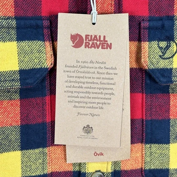 Fjallraven Ovik Skog Flannel Shirt Mens XL Red Yellow Plaid Check Button Up NWT